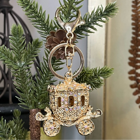 Handbags - Gold Plated Princess Carriage with Sparkling CZ Bag Charm